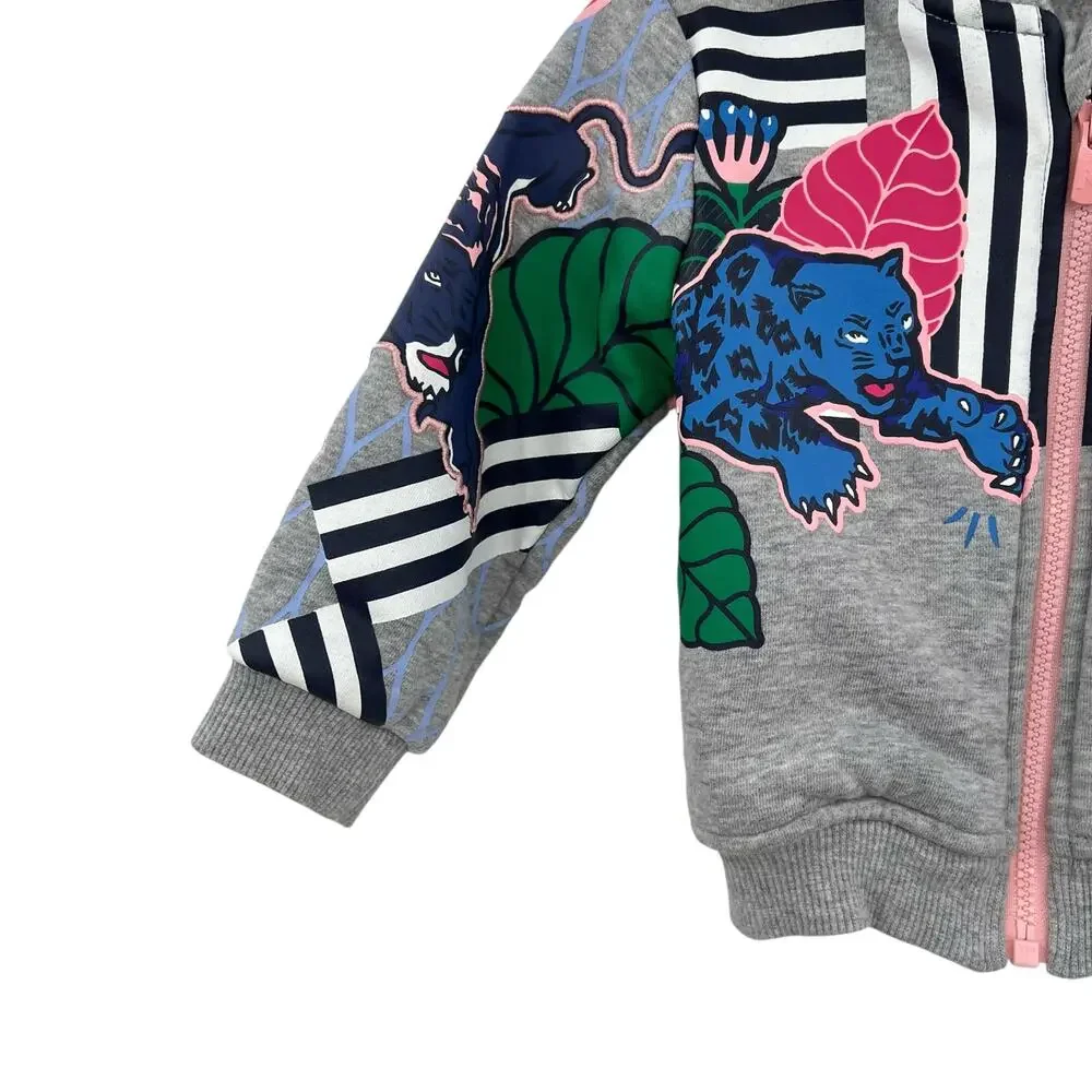 Kenzo Paris Kids Zip-Up‎ Jacket Sweatshirt Tiger Print Embroidered Gray Size 18M